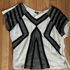 Black and Off-white Sheer Blouse
